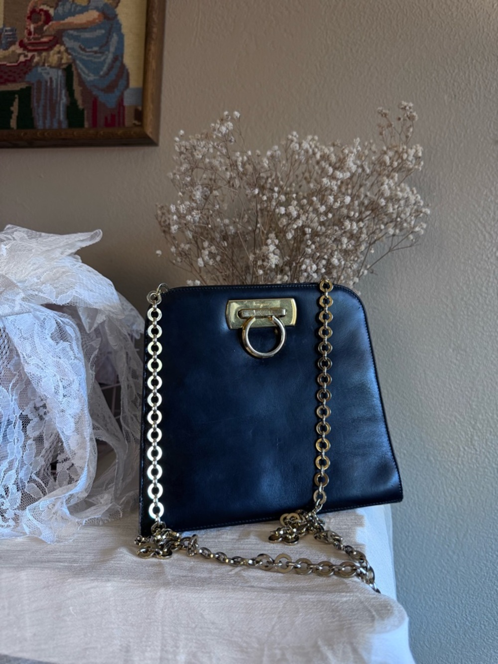 Salvatore Ferragamo Shoulder Bag Gancini Leather Black
